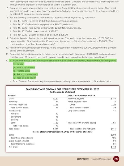 From the balance sheet and income statement of Sam's Paint and Drywall,