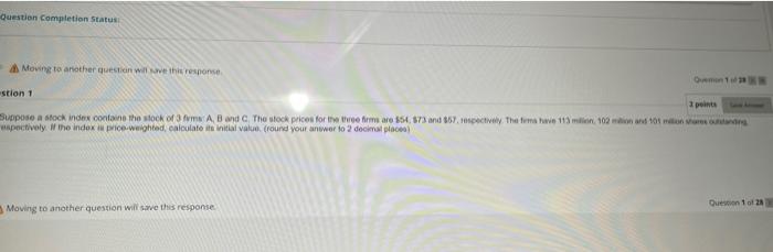 1 2 points Sunpose a stock index contains the stock of time