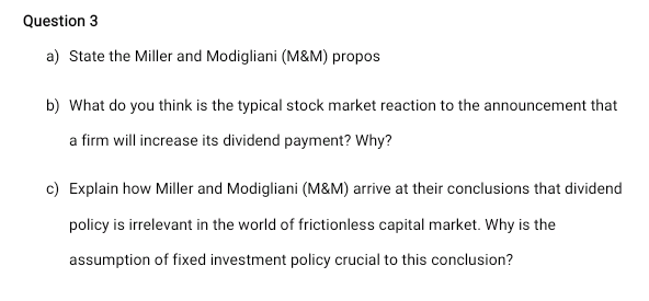  please answer for me Question 3 a) State the Miller and