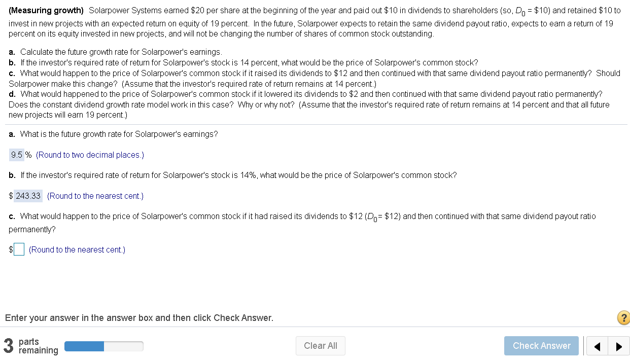 (Just C and D please) (Measuring growth) Solarpower Systems earned $20 per