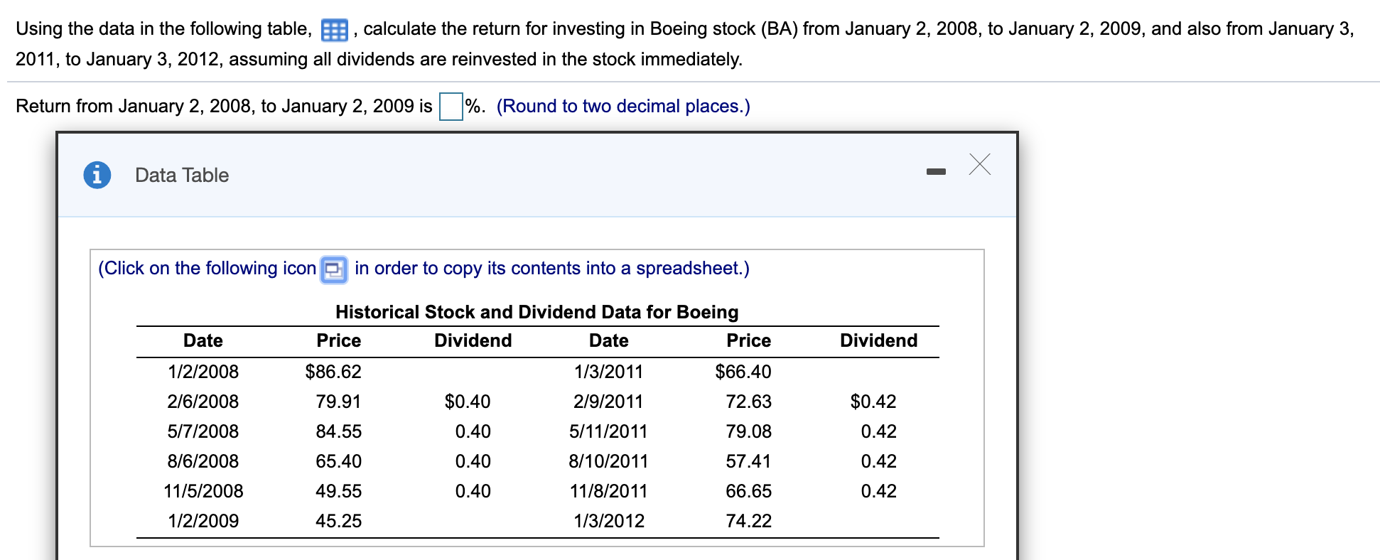  Using the data in the following table, E: , calculate the