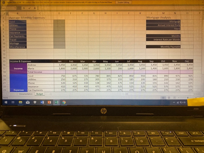 Andrew Maria Total income Food Utilities 010 835 890 975 925 F