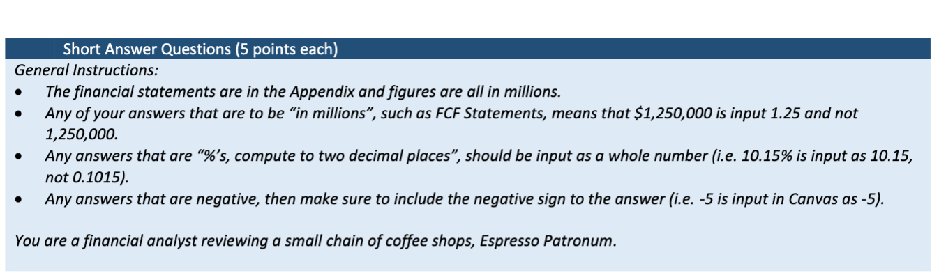  . . Short Answer Questions (5 points each) General Instructions: The