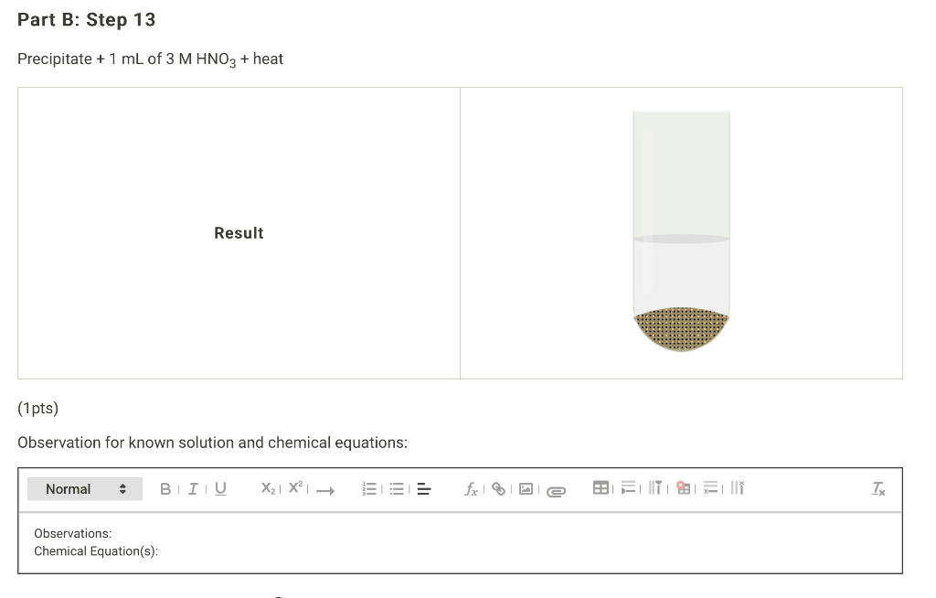 drops) + 6 M HCl (2 drops): (white solid with a colorless