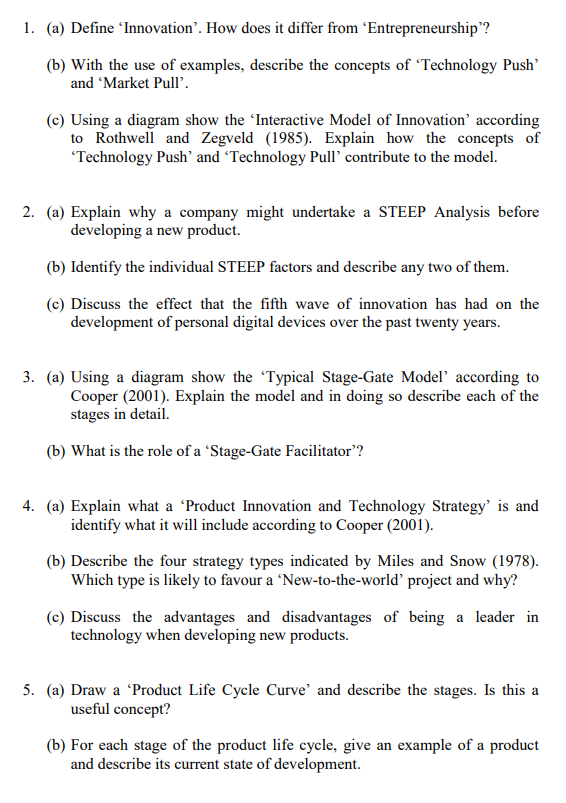  answer all please. Thanks a lot. 1. (a) Define Innovation'. How