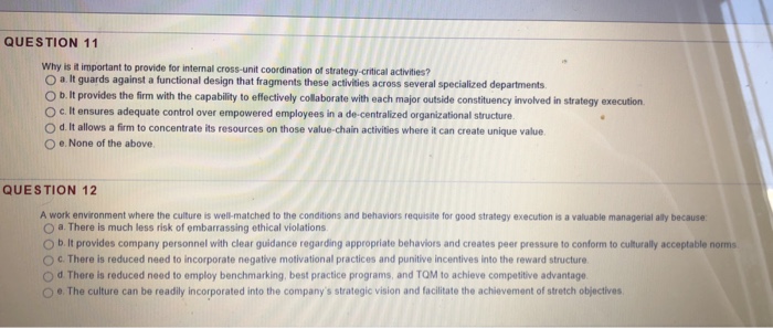 QUESTION 11 Why is it important to provide for internal cross-unit