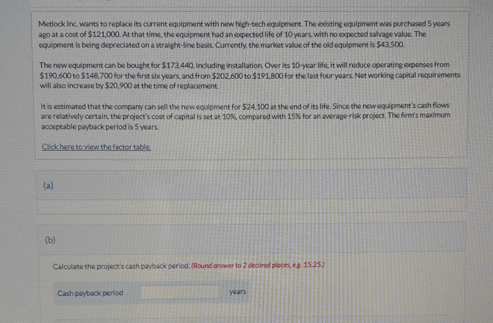  Metlock Inc wants to replace its current equipment with new high-tech