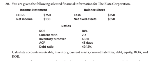 PLEASE USE EXCEL WILL GIVE THUMBS UP 20. You are given the