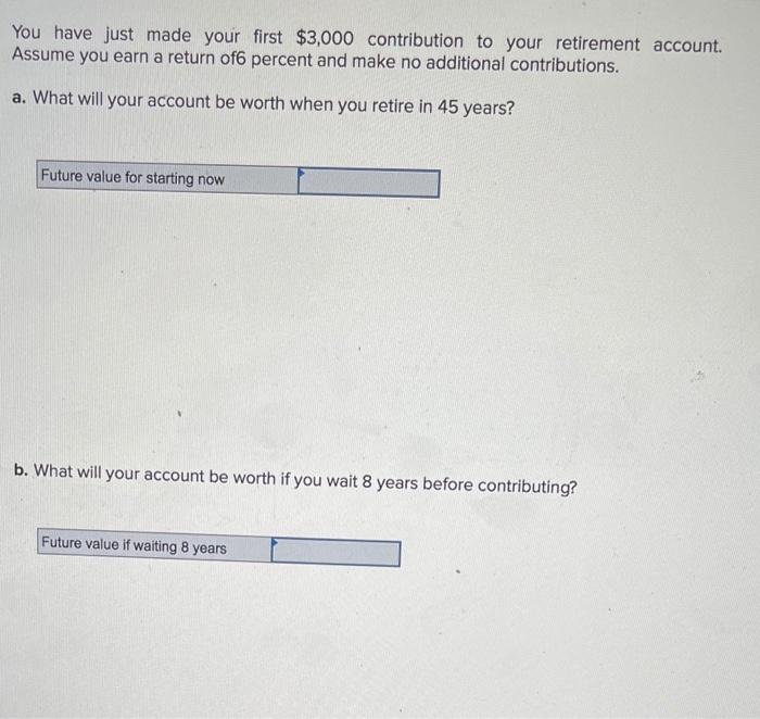 25 help You have just made your first $3,000 contribution to your