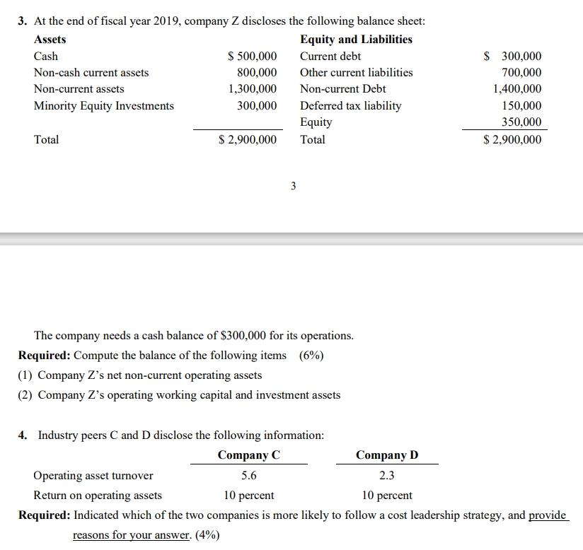 Please help answer question 3 (2) Company Z's operating working capital and