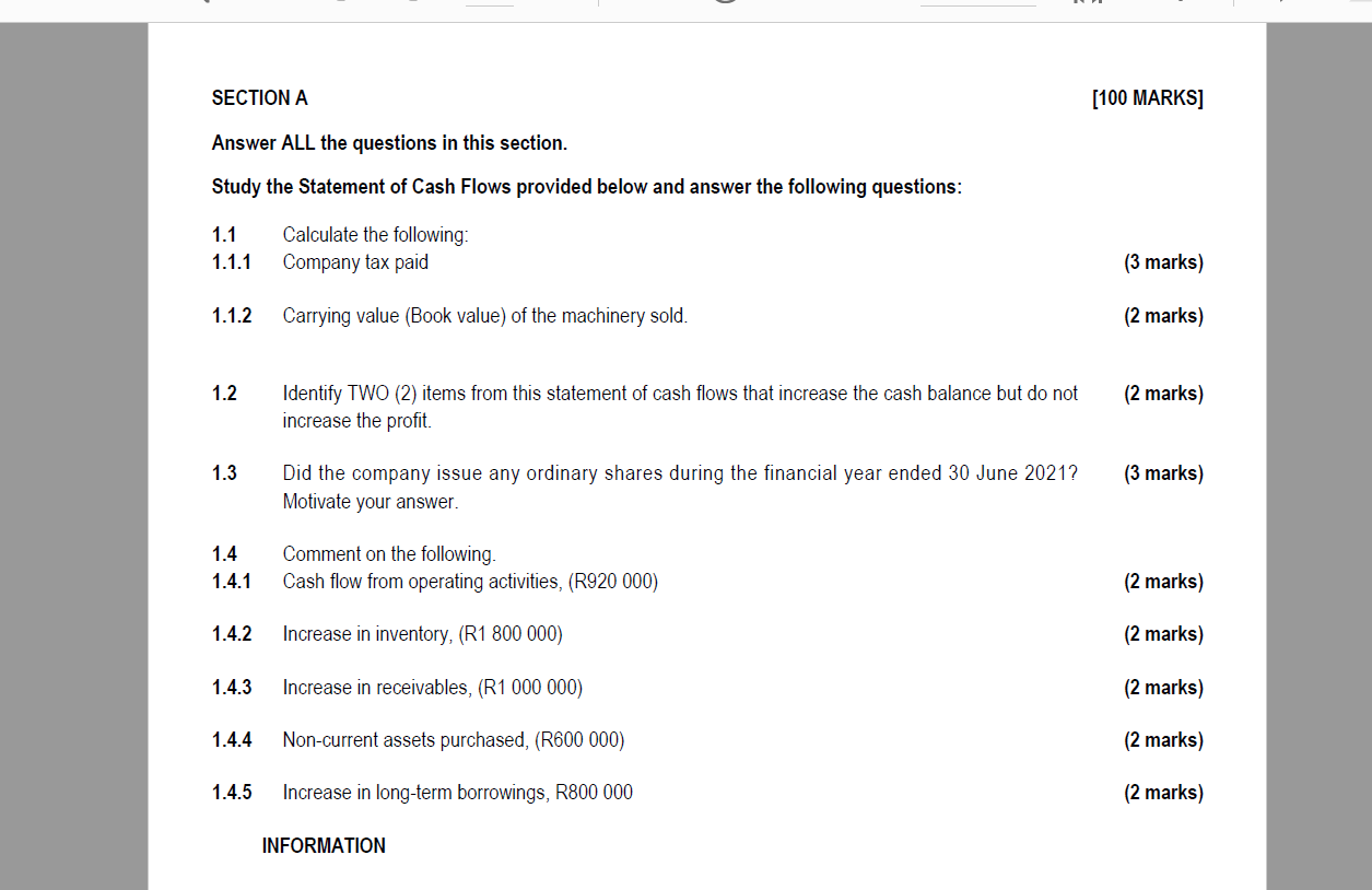  SECTION A [100 MARKS Answer ALL the questions in this section.