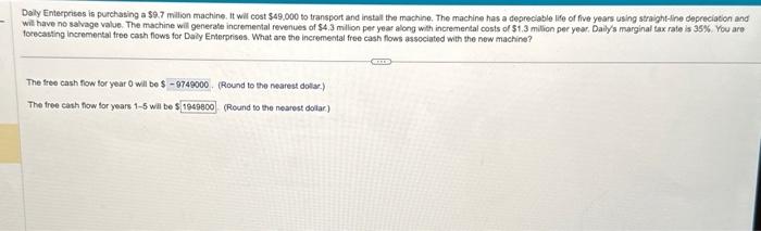  Daly Einterprises is purchasing a $9.7 milion machine. It wil cost