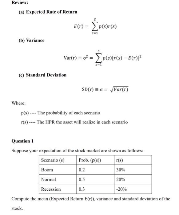 please write down solution with detailed steps Review: (a) Expected Rate of
