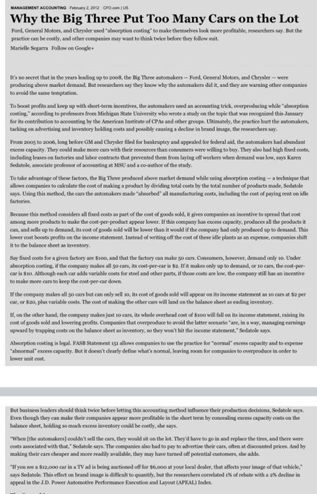ACCOUNTING February 2, 2012 CFO amos Why the Big Three Put Too