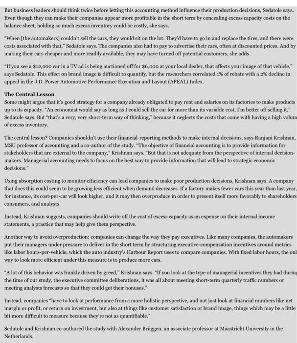 Many Cars on the Lot Ford, General Motors, and Chrysler used "absorption