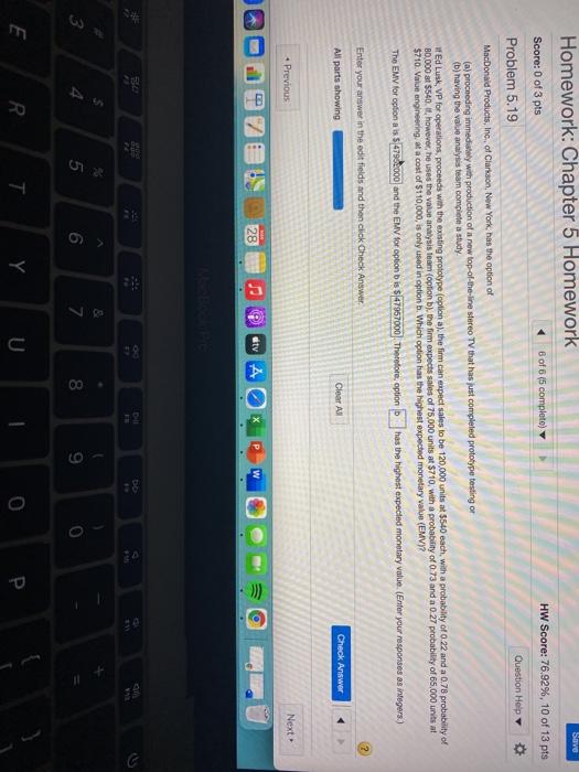  Savo Homework: Chapter 5 Homework . . . Score: 0 of