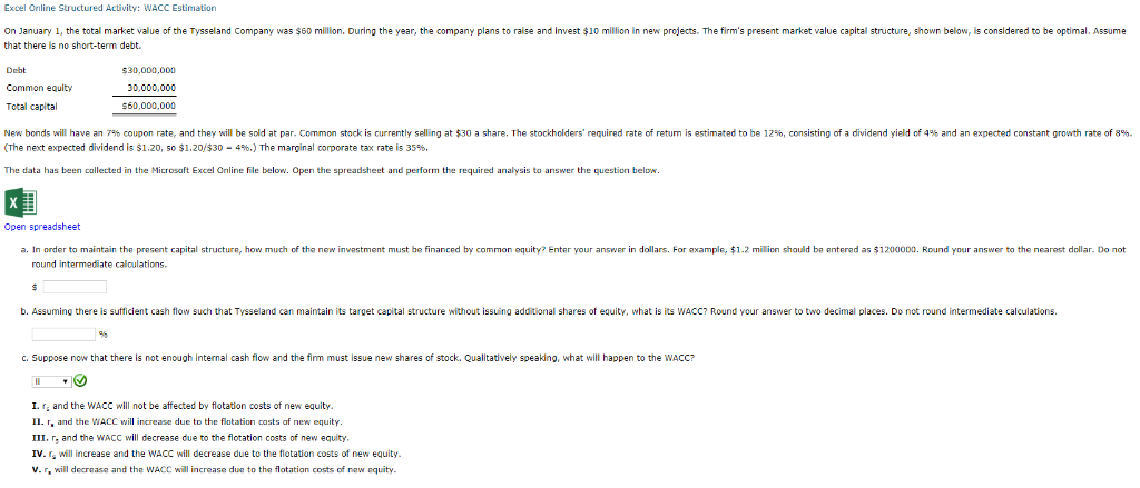 Excel Online Structured Activity: WACC Estimation Excel Online Structured Activity: WACC Estimation