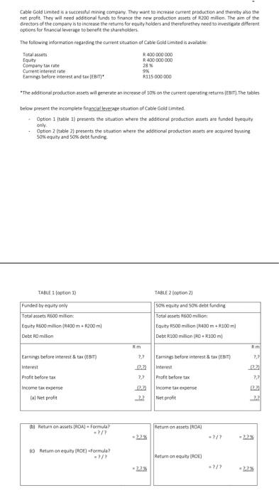 figures for the: a) net profit of both option 1 and option