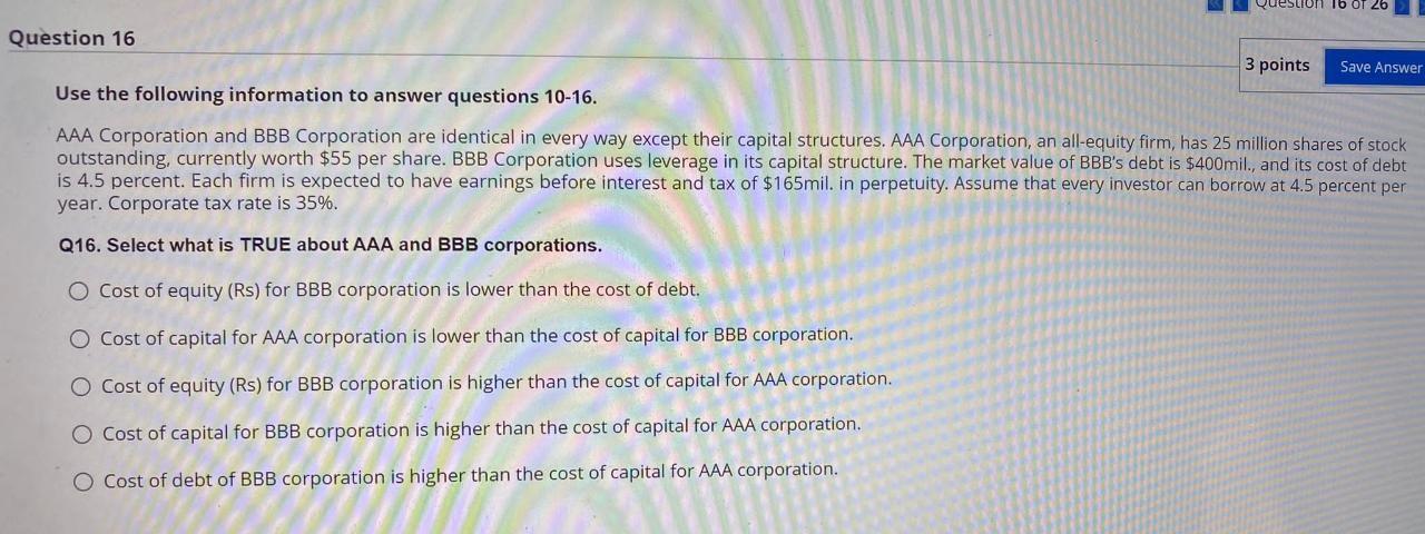  Question lb OT 26 Question 16 3 points Save Answer Use