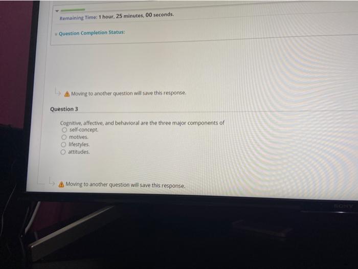 Remaining Time: 1 hour, 25 minutes, 00 seconds. Question Completion Status: