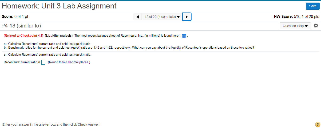 Homework: Unit 3 Lab Assignment Save Score: 0 of 1 pt