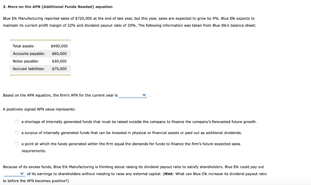 3. More on the AFN (Additional Funds Needed) equation Blue Elk