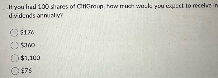 If you had 100 shares of CitiGroup, how much would you expect