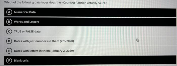  Which of the following data types does the CountAo function actually