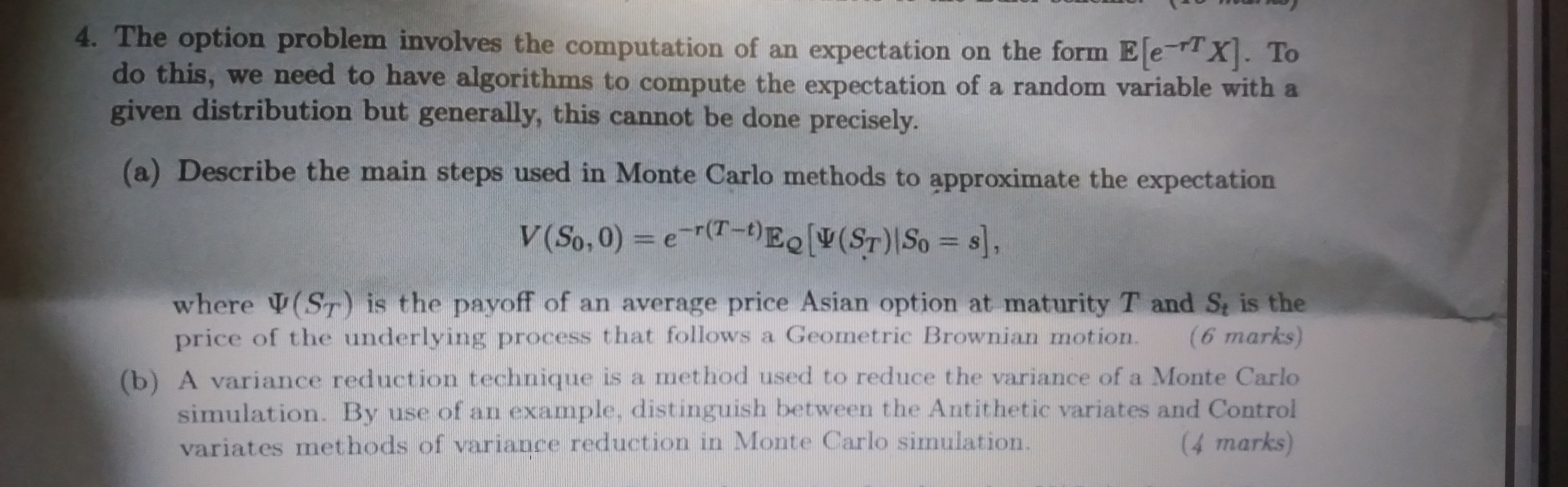  4. The option problem involves the computation of an expectation on