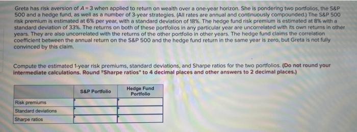  Greta has risk aversion of A=3 when applied to return on