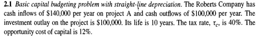 ANSWER QUESTION 2.2 PLEASE 2.1 Basic capital budgeting problem with straight-line depreciation.