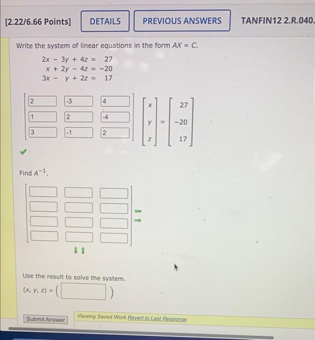 please help when u can! thank u [2.22/6.66 Points] DETAILS PREVIOUS ANSWERS