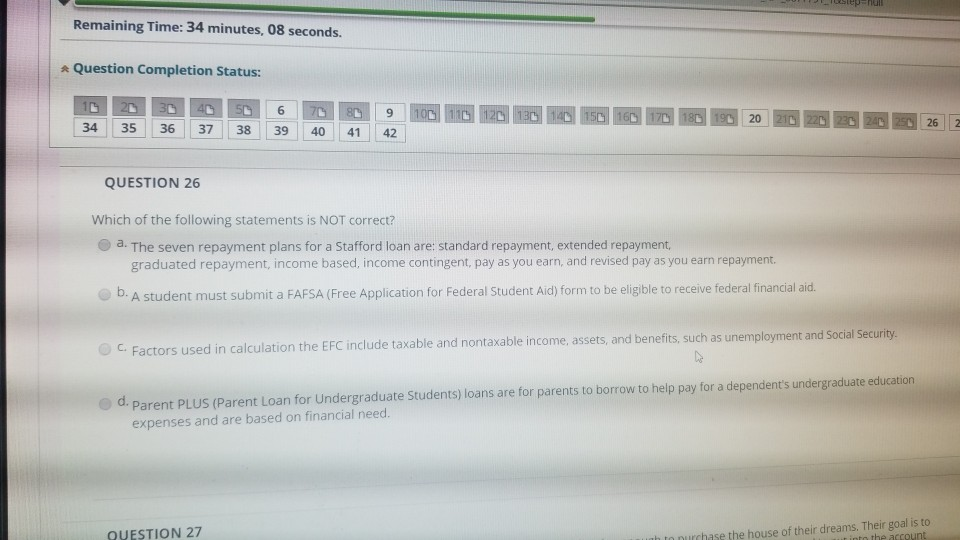  Remaining Time: 34 minutes, 08 seconds. * Question Completion Status: 10