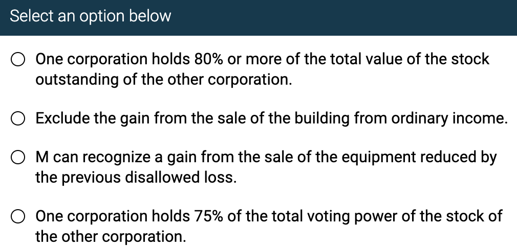 each situation for J Corp. and M, Inc., below. Each choice may