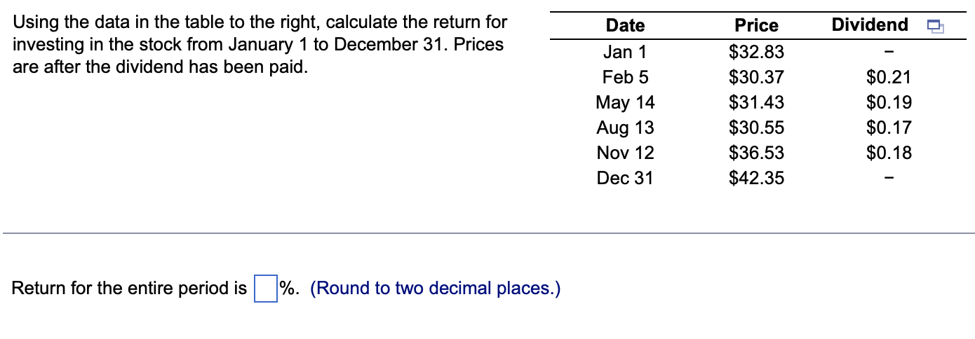 Using the data in the table to the right, calculate the