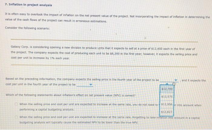  7. Inflation in project analysis It is often easy to overlook
