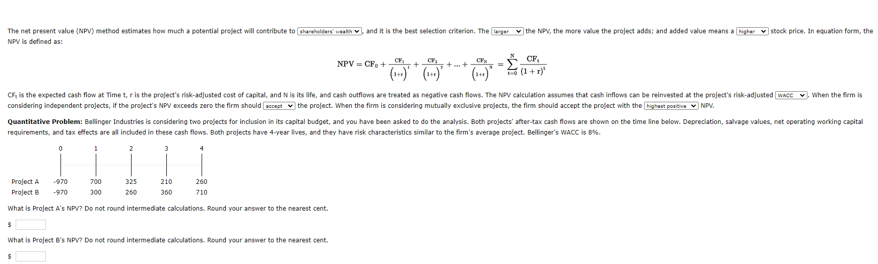 Options for select both are either -Neither -Project A -Project B