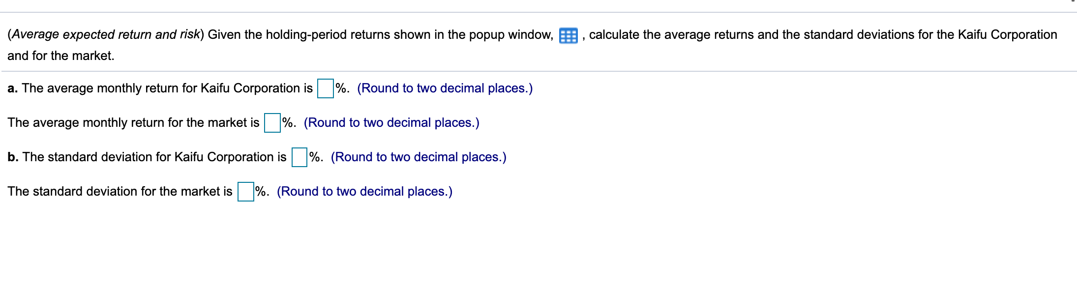 calculate the average returns and the standard deviations for the Kaifu