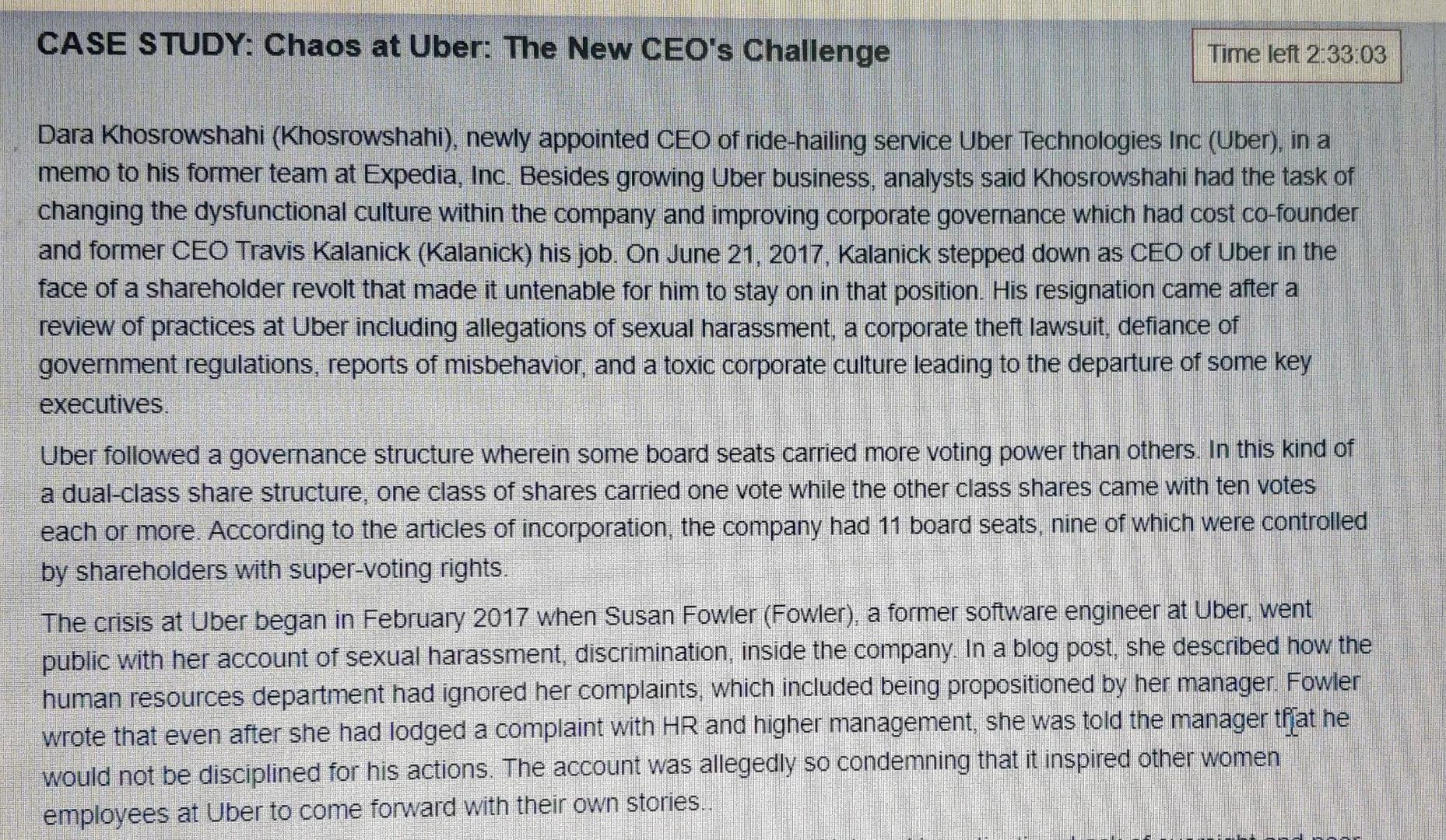 Ans this immediately CASE STUDY: Chaos at Uber: The New CEO's