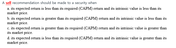 A sell recommendation should be made to a security when a.