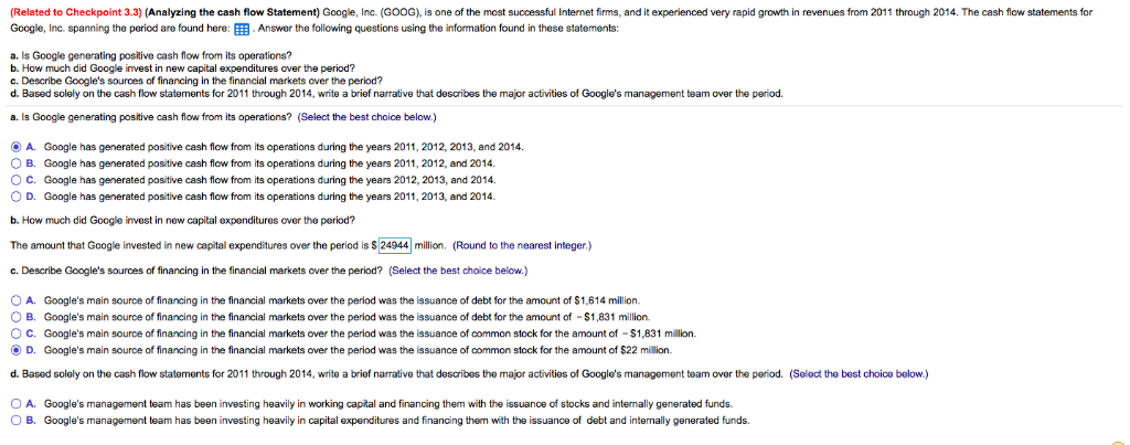 (Related to Checkpoint 3.3) (Analyzing the cash flow Statement) Google, Inc.