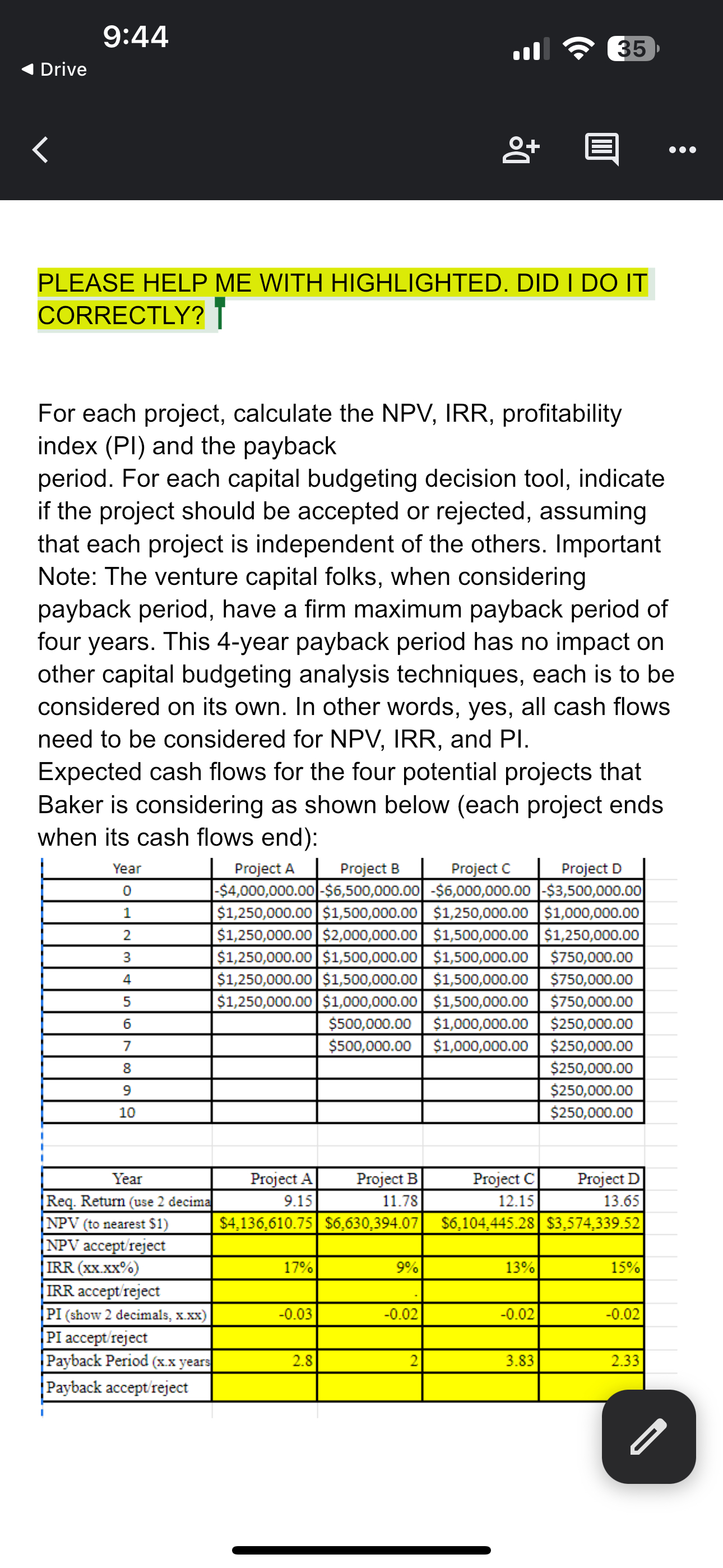  How to solve 9:44 Drive PLEASE HELP ME WITH HIGHLIGHTED. DID