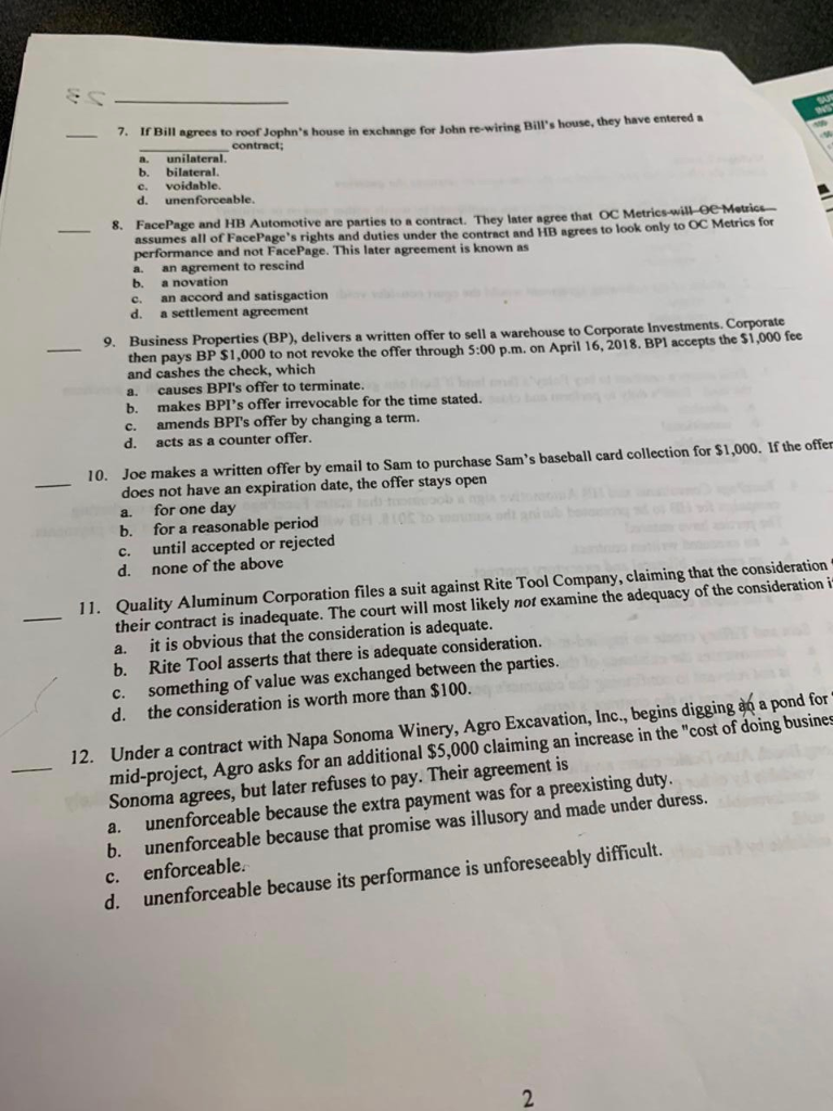 Practice Multiple choice test for Business law, Need help answering these