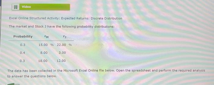  Excel Online Structured Activity; Expected Returns: Discrete Distribution The market and