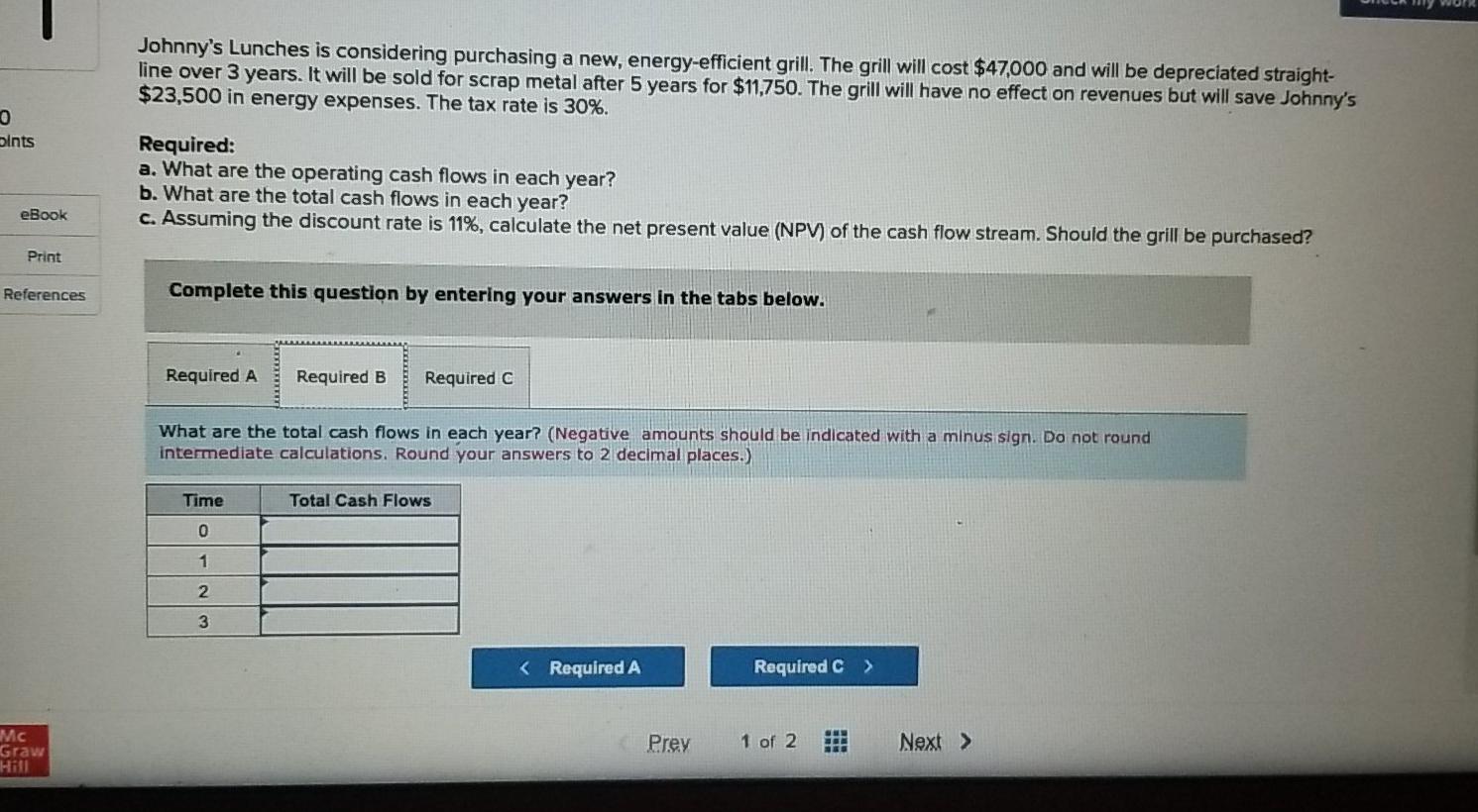 of the cash flow stream. Should the grill be purchas Complete this