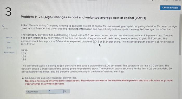  Problem 11.25 (Algo) Changes in cost and weighted average cost of