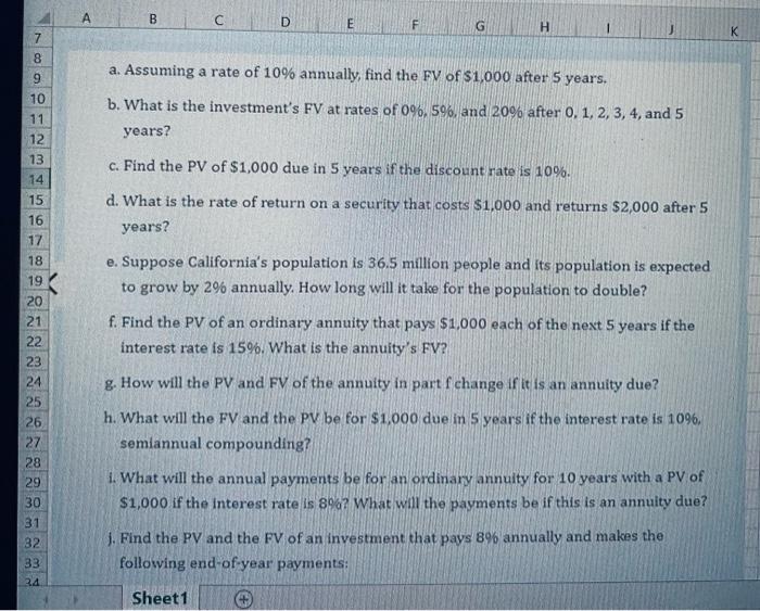  answer questions B-I. Use question A as a template for the