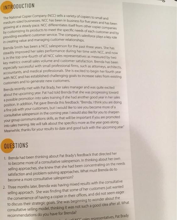 please answer number 2 only 6 INTRODUCTION The National Copier Company (NCC)