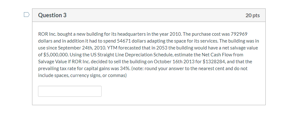 Please provide formulas and answer Question 3 20 pts ROR Inc.