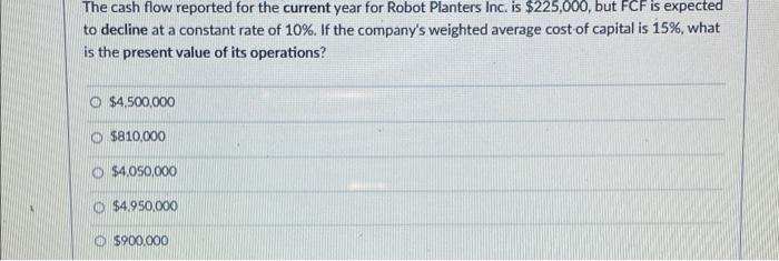  The cash flow reported for the current year for Robot Planters